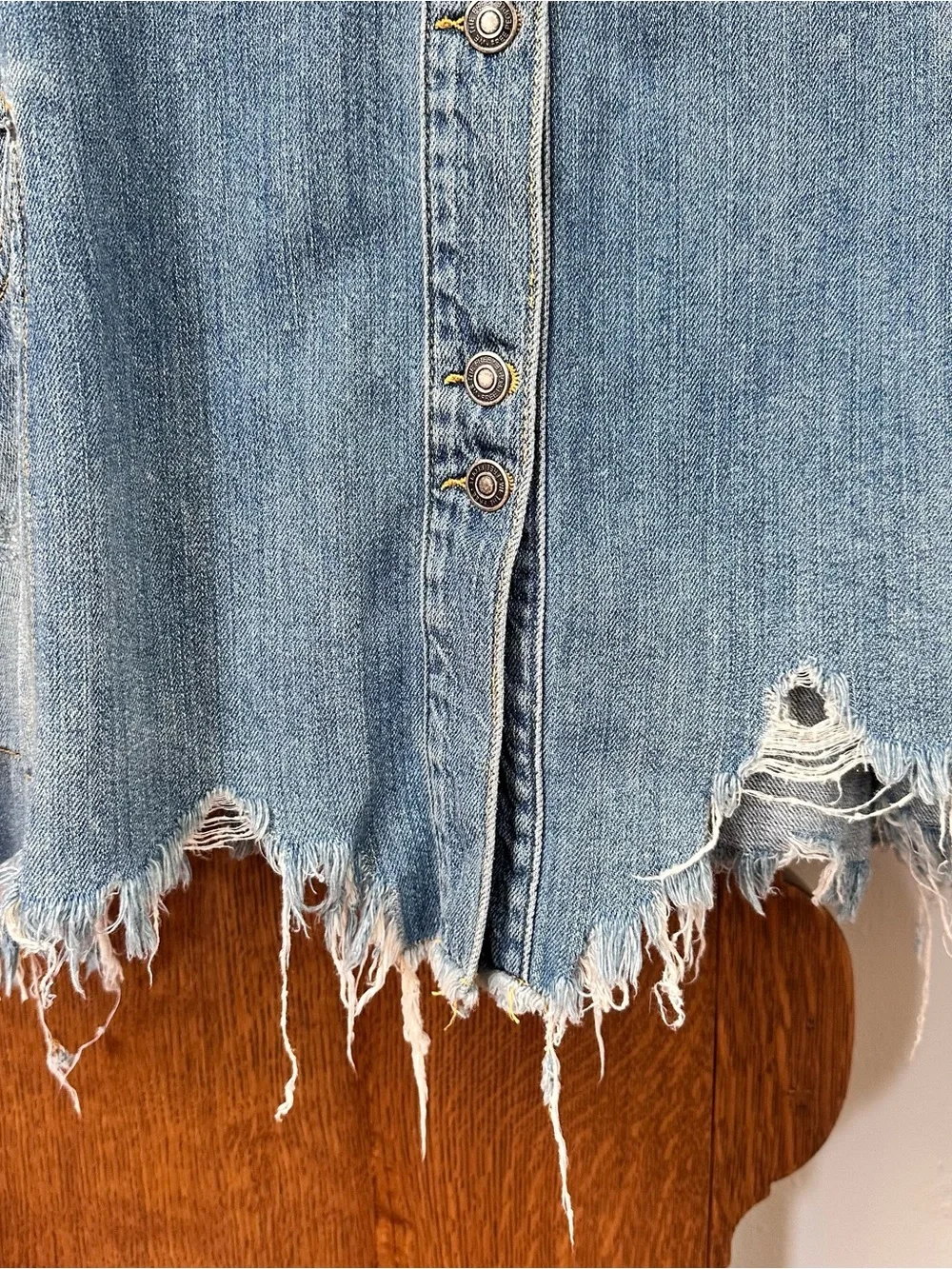 Free People Distressed Long Denim Jacket - Picture 6 of 11